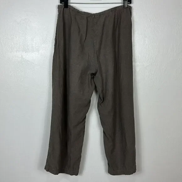 Eileen Fisher Brown Linen Wide Leg Mid Rise Pants Size M - Picture 9 of 13